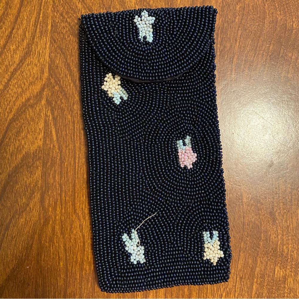 Vintage Hand beaded eye, glasses holder made in Belgium